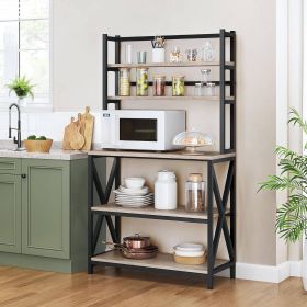 Modern Black Metal Grey Wood Bakers Rack