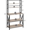 Modern Black Metal Grey Wood Bakers Rack