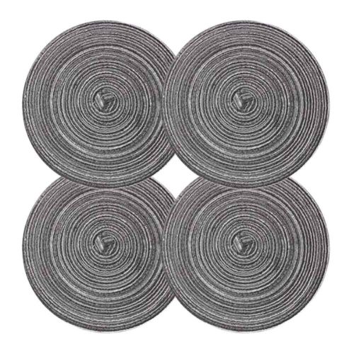 4 Pcs Tea Time Round Braided Table Mats Dining Kitchen Linen Table Mats Indoor Outdoor Ramie Placemats 7 inch, Grey